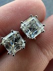 Real Moissanite Stud Earrings Square Asscher Cut 925 Silver Screwbacks 4mm-8mm