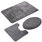 3-piece Solid Bathroom Bath Mat U-shaped Rug Set With Toilet Lid Cover Gray