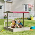 Outsunny Kids Wooden Sandbox With Canopy  Kitchen Toys  Seat  For Outdoor