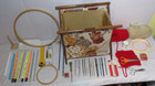 Vintage Mid Century Folding Sewing Caddie Box Filled With Notions Yarn Crochet