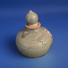 Small Pottery Decanter With Stopper Green Dragonfly