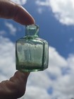 Antique Moss Green Aqua Inkwell     1 Old Uk Glass Ink Bottle 