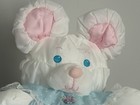 Vintage Fisher Price 1988 Baby Puffalumps Mouse  1357 Pastel Blue Bib Rattle