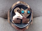 Size 8 5 Adjustable Silver   18k Gold Cat Ring W  Turquoise Eyes