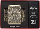 New Zippo 29719 Armour St Benedict Windproof Antique Brass Lighter