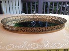 Vintage Hollywood Recency Gold Filigree Oval Perfume Vanity Mirror Tray 16   x 11   