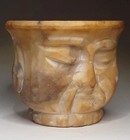 Vintage Oriental Asian Head Hand Carved Stone Bowl  Likely Alabaster  Heavy