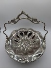 Silver Plate Pedestal Bowl Or Basket With Handle Floral Details