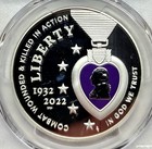 2022-w  1 Proof Purple Heart Silver Dollar Pcgs Pr-69 Dcam _ Colorized - Signed