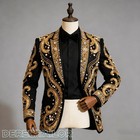 Men Suit Gold Embroidered Beaded Tuxedo Jacket Wedding Groom Formal Party Blazer