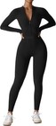 Yeoreo Women Long Sleeve Workout Jumpsuit Zip Up Romper Bottom Pants Bodysuit  M