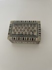 Handmade Wood Mosaic Rectangular Jewelry Box  Red Lined Interior  6x3x2 In 