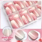  120pcs Ombre Press On Nails - Pink White Gradient Fake Nails Medium Coffin