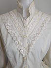 Vtg 70s Gunne Sax Style High Neck Ruffle Collar Victorian Lace Cotton Blouse 