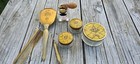 Vintage Vanity Set Brass Glass Powder Jars Art Deco Brush Bathroom Decor Perfume