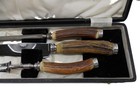 Sterling Silver Stag Horn   Stainless Steel 3 Pc  Carving Set In A Leather Case