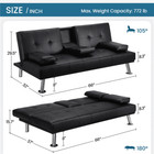 Faux Leather Futon Sofa Modern Style Cupholders Pillows Metal Frame Couch