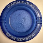 Vintage Blue Glass Advertising Ashtray Courage Beer With A Rooster In The Center