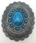 Vintage Southwest Belt Buckle Pewter   Faux Turquoise Cabochon