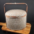 Vintage Japanese Asian Wedding Basket Brown Blue-gray Woven Bamboo