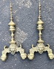 Antuque Fireplace Andirons Ornate Victorian Lion Head Brass Iron Firedogs 20 t