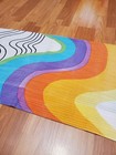 Awesome Rare Vintage Mid Century Retro 70s Rainbow Blk Stripe Wave Fabric  Look 