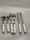 Vintage  White Plastic Handle  Stainless Flatware 6 Piece Lot Service For 2
