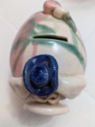 Pottery Piggy Bank Flat Nose Curly Q Tale Drop Giaze Pattern Blue Hat 6 Inch