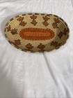 Woven Coiled Oval Basket Catchall Tray Handcrafted Southwest Colors Boho Vintage