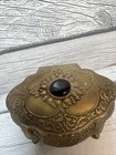 Vintage Gilt Metal Trinket Box Footed Elegant Ornate Hinged Lidded 