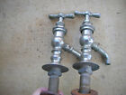 A Pair Of Plated Brass Kitchen Hot Cold Water Faucets Antique