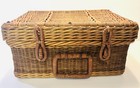 Vintage Wicker 2 Person Picnic Basket With 2 Plates Utensils And Canister