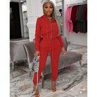 Womens 2pcs Zipper Sweat Suit Set Hoodie Tracksuit Pants Tops Sweatshirt Sports