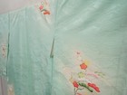 6416t11z910 Vintage Japanese Kimono Silk Tsukesage Flowers Light Cyan