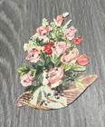 Antique Victorian Die-cut Floral Roses Basket Scrap Ephemera Decor