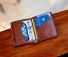 Mens Slim Bifold Handmade Card Holder Vintage Leather Wallet Rfid Blocking Brown