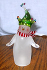 Vintage Pair Of Department 56 Acrylic Frosted Snowman With Tree Hat