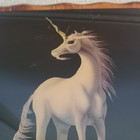 Rare Vintage 80s Sue Dawe Unicorn Art Print Wood Resin Plaque Mythical Fantasy