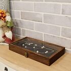 Wooden Jewelry Display Case  Tempered Glass Top Lid  Brown For Earrings  Rings