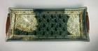 Rare Vintage Georges Briard Sari 22k Gold   Blue Paisley Glass Tray W  Teakwood
