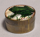 Vintage Green Frog Pill Box Oval Hand Painted Enamel Rare Gold Tone Trinket