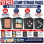 12pcs Stamp Filing Binder Pages 9 Hole Replacement Sheets For Collection Albums