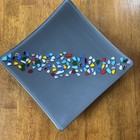 Glass Decorative Home Decor Tray Dish Gray Signed