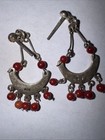 Vintage Silver Drop Dangle Coral Beaded Earrings