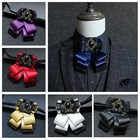 Mens Satin Bow Tie 3 Layers Necktie Rhinestone Pre Tied Retro Party Wedding Chic