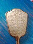 Vintage Midcentury Goldtone Vanity Hand Mirror W floral Scroll Work   