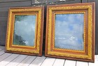 Pair Antique Victorian Picture Frames Oak Wood And Gold Gesso With Designs 1880s