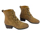 Sorel Cate Waterproof Brown Leather Block Lace Up Moto Boots Womens Size 10