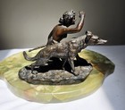 The Huntress Diana With Dog Bronze On Onyx