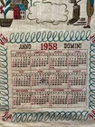 Vtg 1958 Cloth Calendar Classic Village Design Green Red Classic Rare